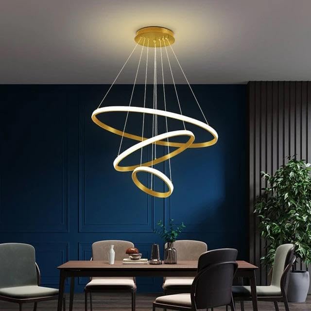 Modern Double 3-Ring LED Pendant Light – Elegant Warm White Hanging Ceiling Lamp For Living Room & Home Decor