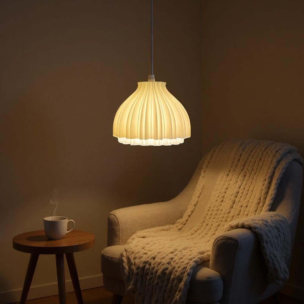 Modern 3D Printed Pendant Lamp – Decorative Hanging Light For Living Room, Bedroom & Kitchen (Milky White)