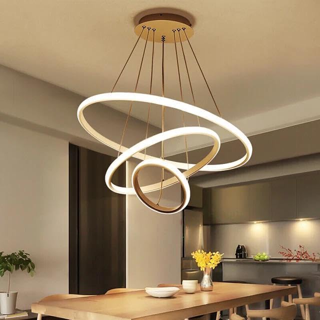 Modern Double 3-Ring LED Pendant Light – Elegant Warm White Hanging Ceiling Lamp For Living Room & Home Decor