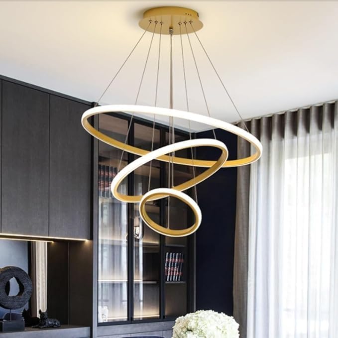 Modern Double 3-Ring LED Pendant Light – Elegant Warm White Hanging Ceiling Lamp For Living Room & Home Decor