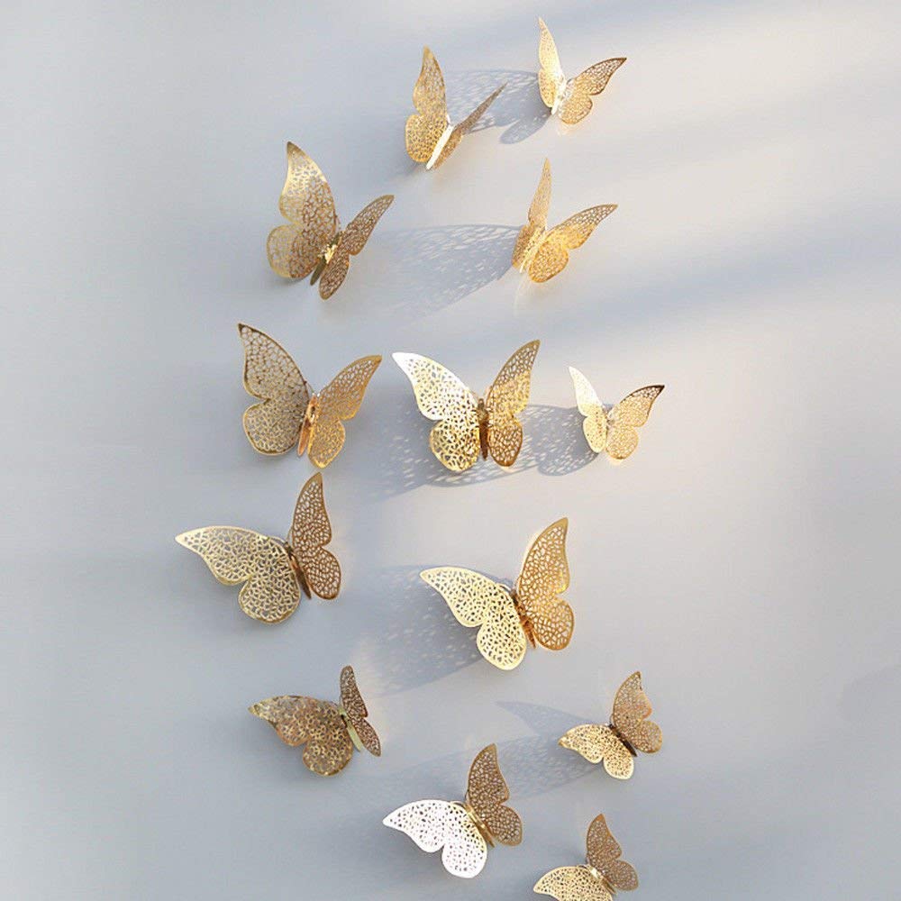 3D Metallic Butterfly Wall Stickers – 12 Pcs Rose Gold DIY Home Decor Set