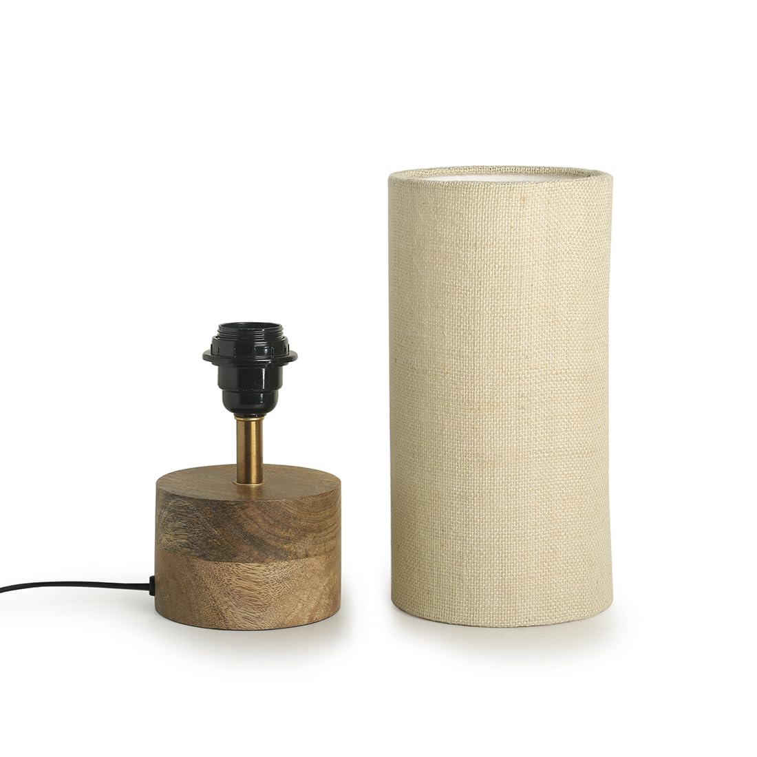 Mango Wooden Table Lamp – 14 Inch Bedside & Living Room Lamp With Linen Shade (Without Bulb)