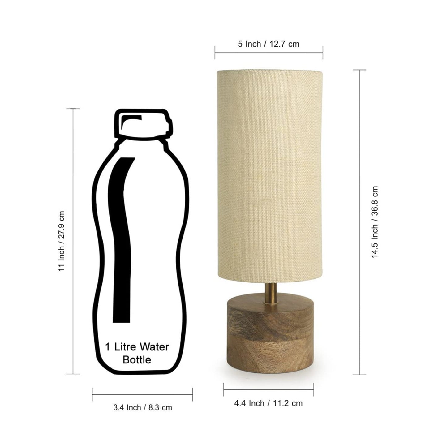 Mango Wooden Table Lamp – 14 Inch Bedside & Living Room Lamp With Linen Shade (Without Bulb)