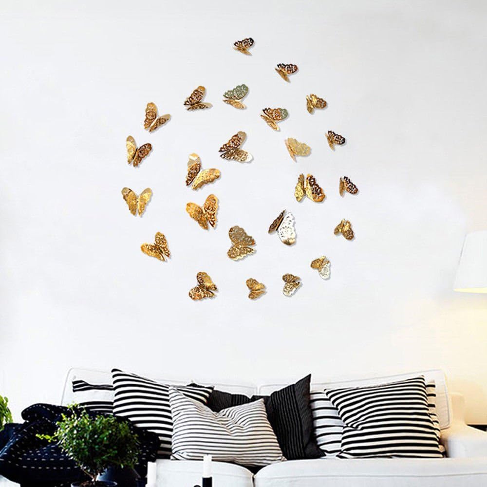 3D Metallic Butterfly Wall Stickers – 12 Pcs Rose Gold DIY Home Decor Set