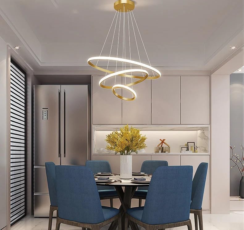 Modern Double 3-Ring LED Pendant Light – Elegant Warm White Hanging Ceiling Lamp For Living Room & Home Decor