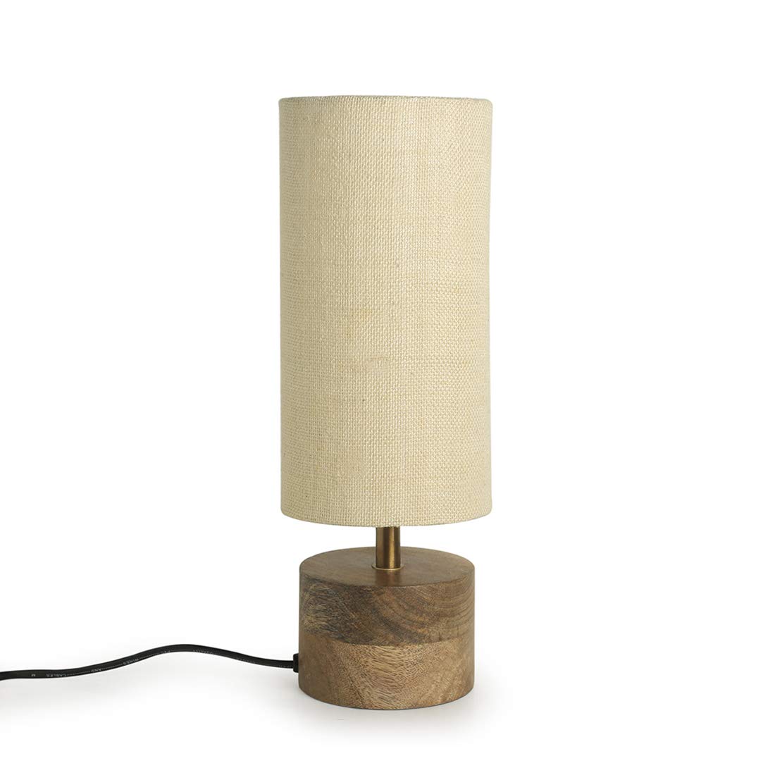 Mango Wooden Table Lamp – 14 Inch Bedside & Living Room Lamp With Linen Shade (Without Bulb)