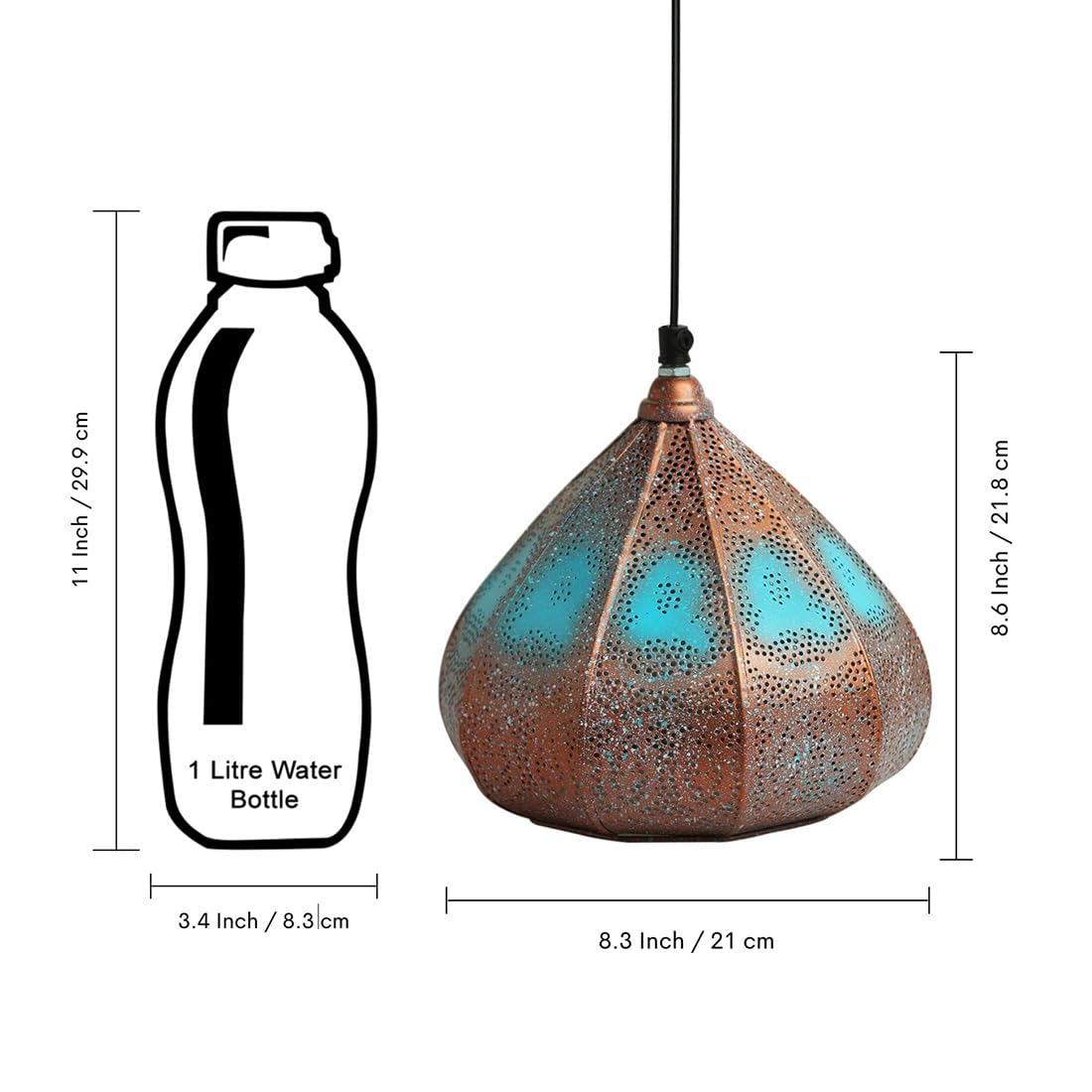 8.6 Inch Iron Pendant Hanging Light – Copper & Blue Glossy Finish Ceiling Lamp For Living Room & Bedroom