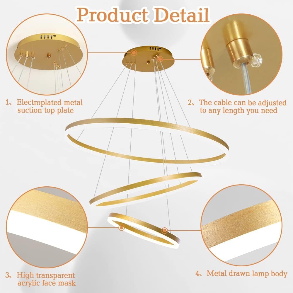Modern Double 3-Ring LED Pendant Light – Elegant Warm White Hanging Ceiling Lamp For Living Room & Home Decor