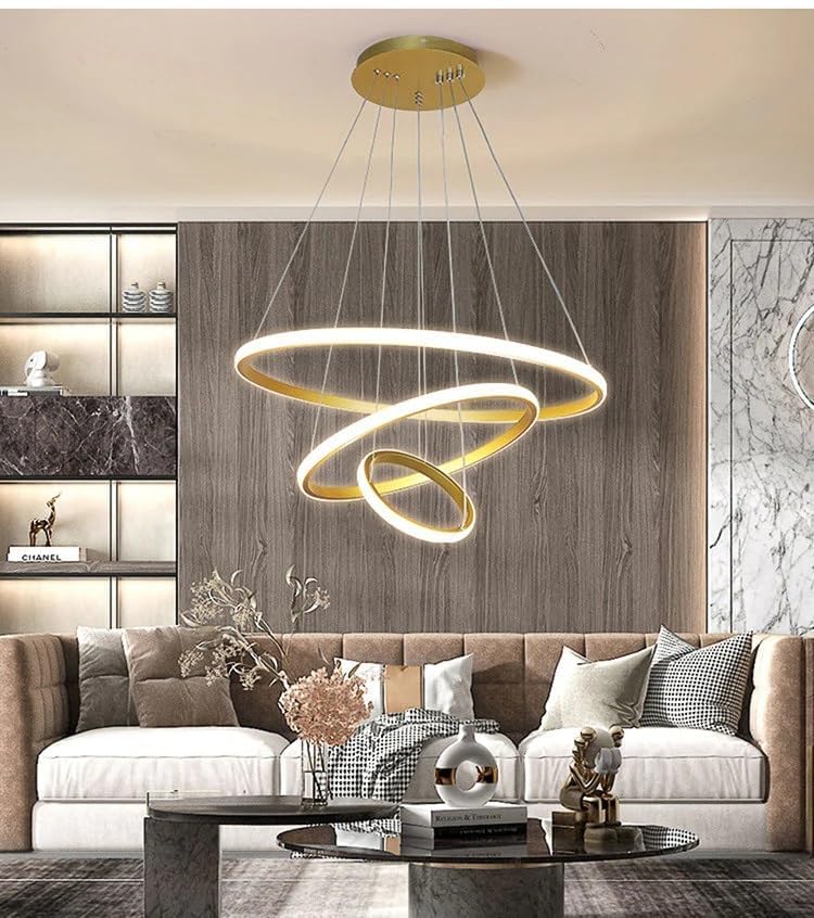 Modern Double 3-Ring LED Pendant Light – Elegant Warm White Hanging Ceiling Lamp For Living Room & Home Decor
