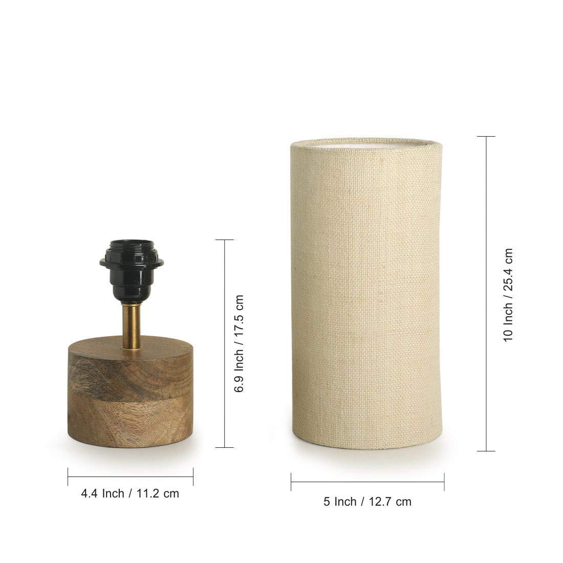 Mango Wooden Table Lamp – 14 Inch Bedside & Living Room Lamp With Linen Shade (Without Bulb)