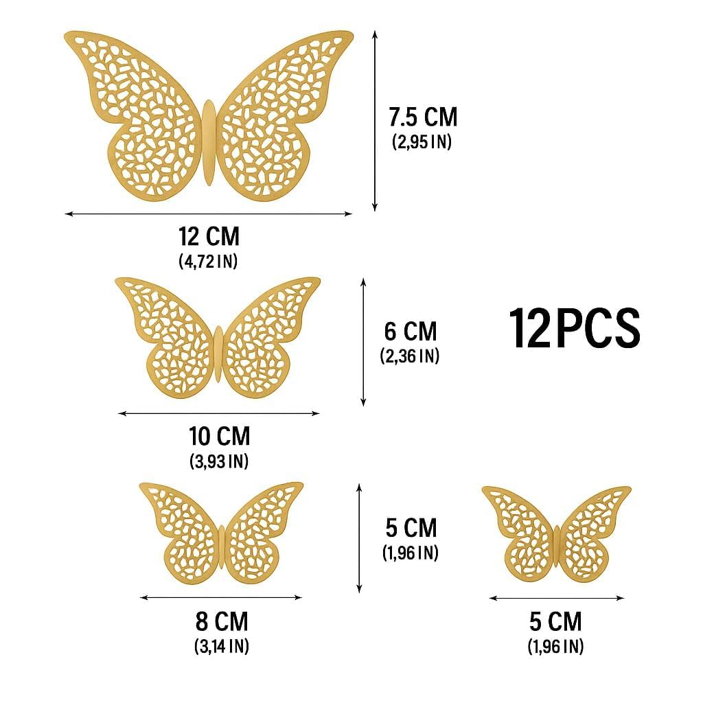 3D Metallic Butterfly Wall Stickers – 12 Pcs Rose Gold DIY Home Decor Set