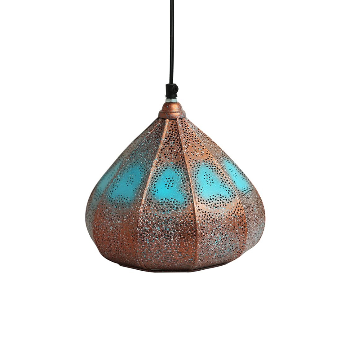 8.6 Inch Iron Pendant Hanging Light – Copper & Blue Glossy Finish Ceiling Lamp For Living Room & Bedroom