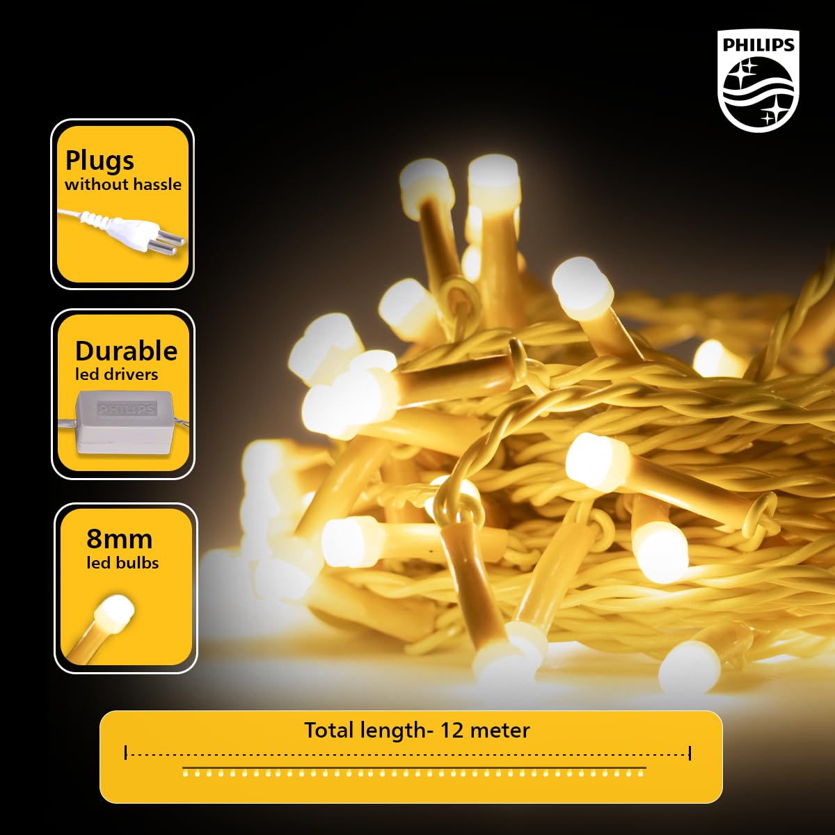 Starlit 12M LED String Light – 72 LEDs Warm White Decorative Lights For Festivals & Home Decor