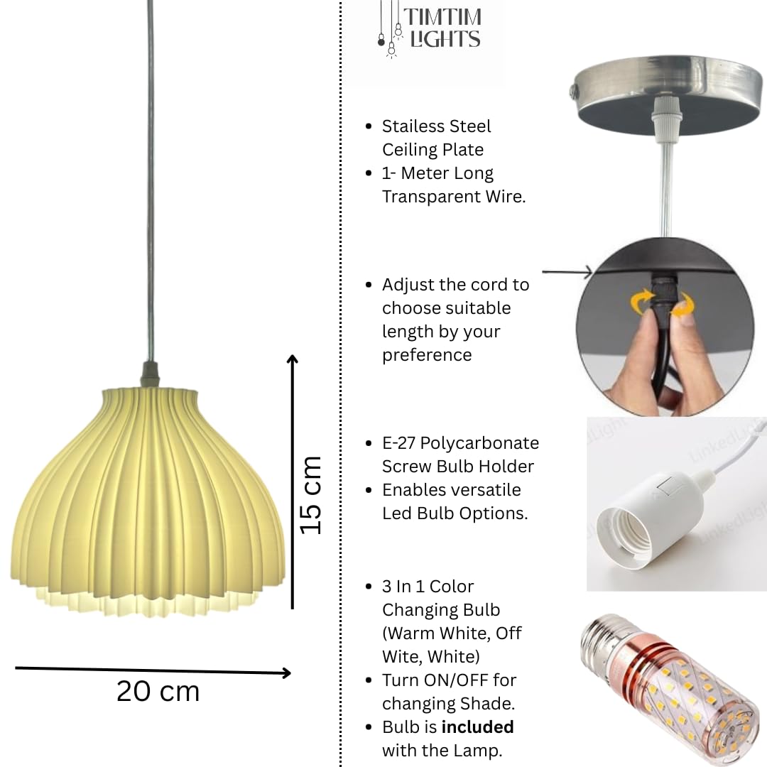 Modern 3D Printed Pendant Lamp – Decorative Hanging Light For Living Room, Bedroom & Kitchen (Milky White)