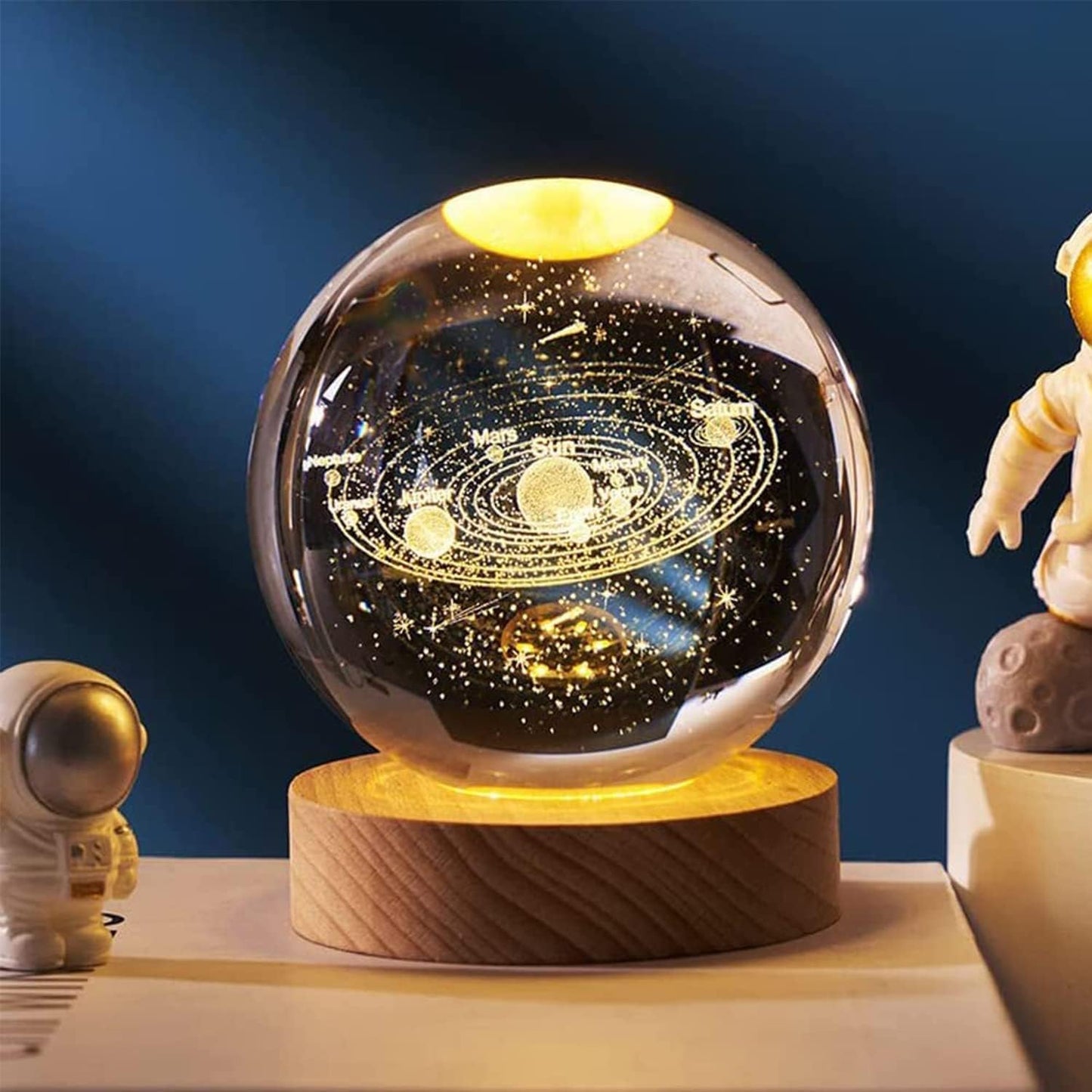 Universe Crystal Ball Night Light – 2.4 Inch LED Glass Lamp With Wooden Base, Gift For Kids, Teens & Adults