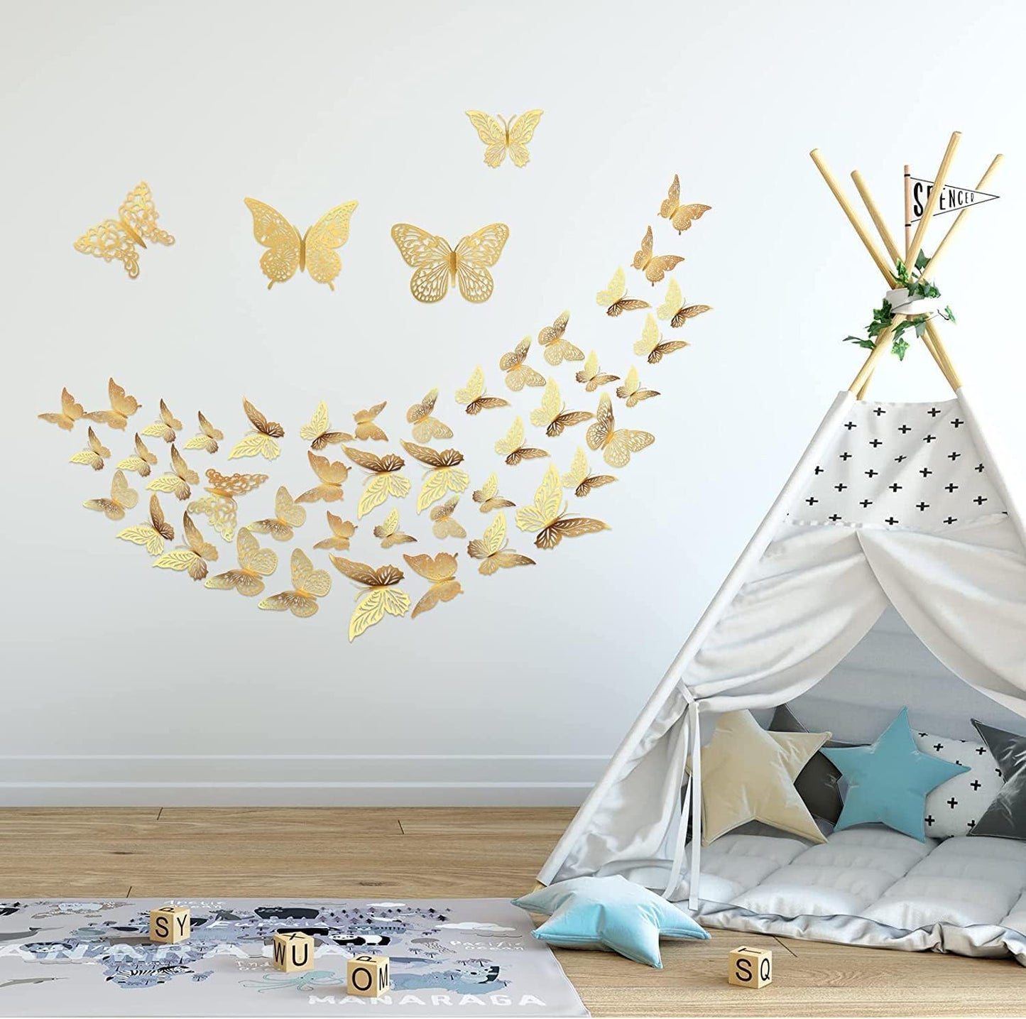 3D Metallic Butterfly Wall Stickers – 12 Pcs Rose Gold DIY Home Decor Set