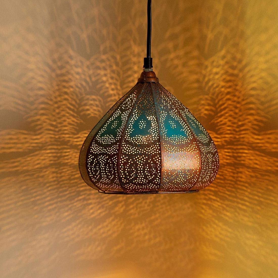 8.6 Inch Iron Pendant Hanging Light – Copper & Blue Glossy Finish Ceiling Lamp For Living Room & Bedroom