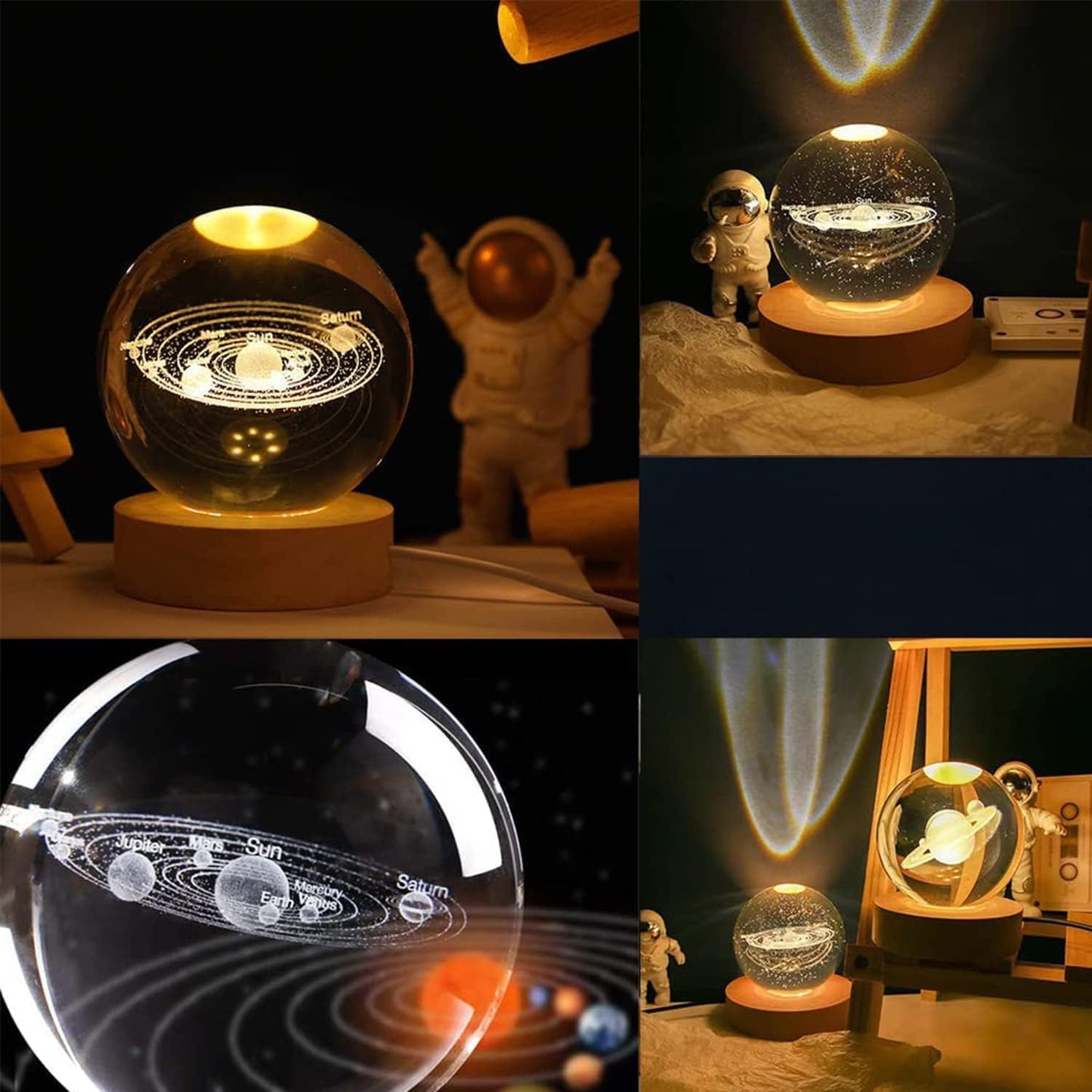 Universe Crystal Ball Night Light – 2.4 Inch LED Glass Lamp With Wooden Base, Gift For Kids, Teens & Adults