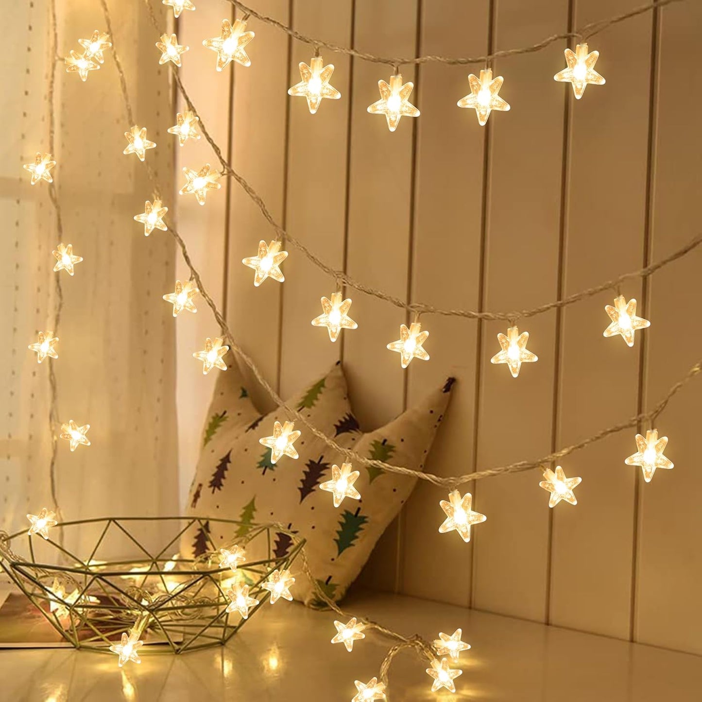 Gesto 14 LED Crystal Star String Lights – 10 Ft Warm White Fairy Lights For Home & Festival Decoration