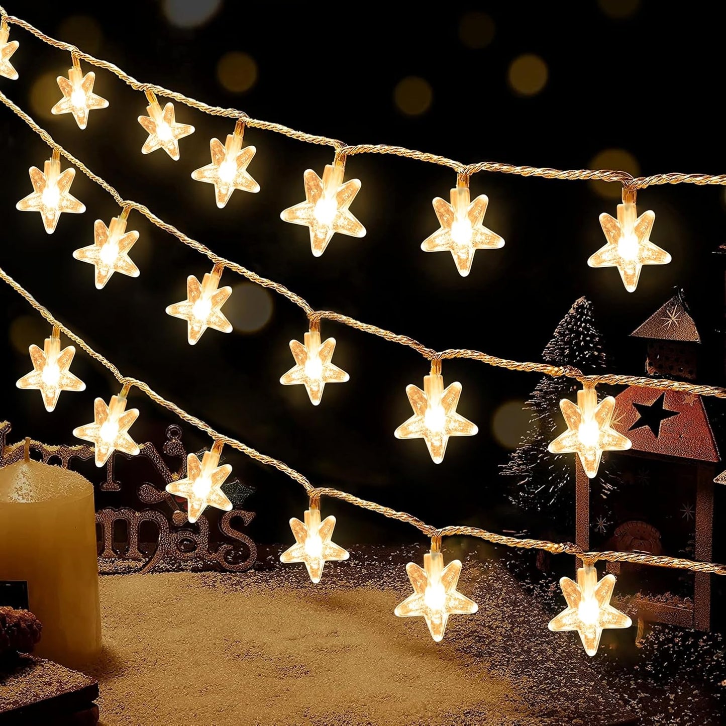 Gesto 14 LED Crystal Star String Lights – 10 Ft Warm White Fairy Lights For Home & Festival Decoration
