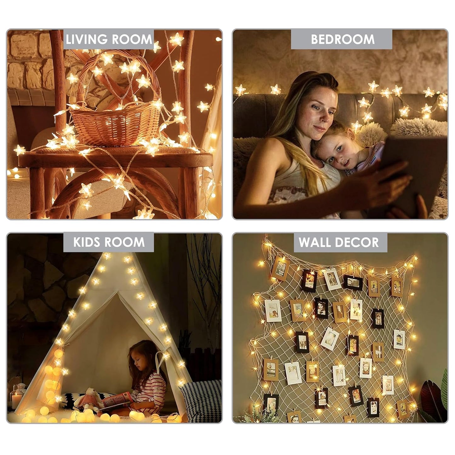 Gesto 14 LED Crystal Star String Lights – 10 Ft Warm White Fairy Lights For Home & Festival Decoration