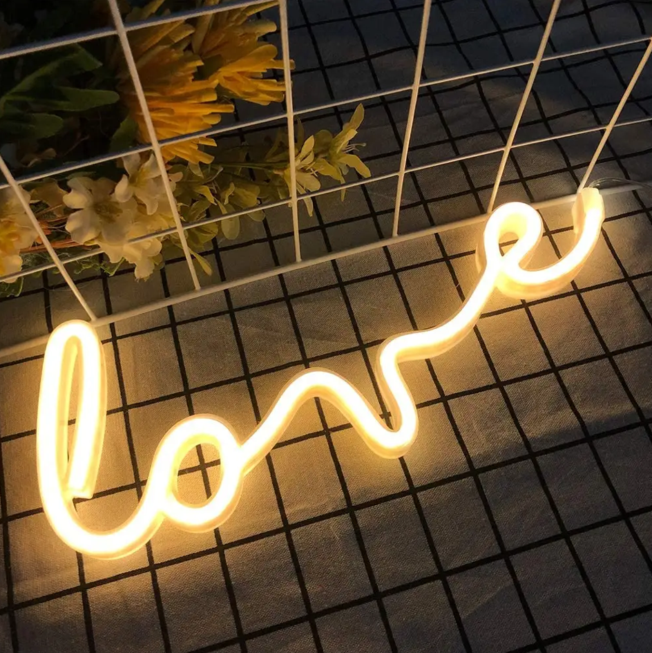 Love LED Neon Sign – USB/Battery Powered Light Up Word Lamp For Bedroom, Party & Wedding
