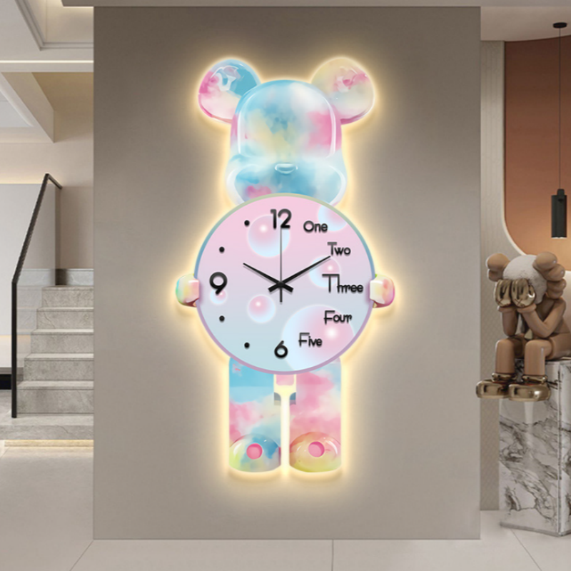 Modern Creative Bear Clock Wall Lamp – Quartz Silent Display Decorative Wall Clock For Living Room