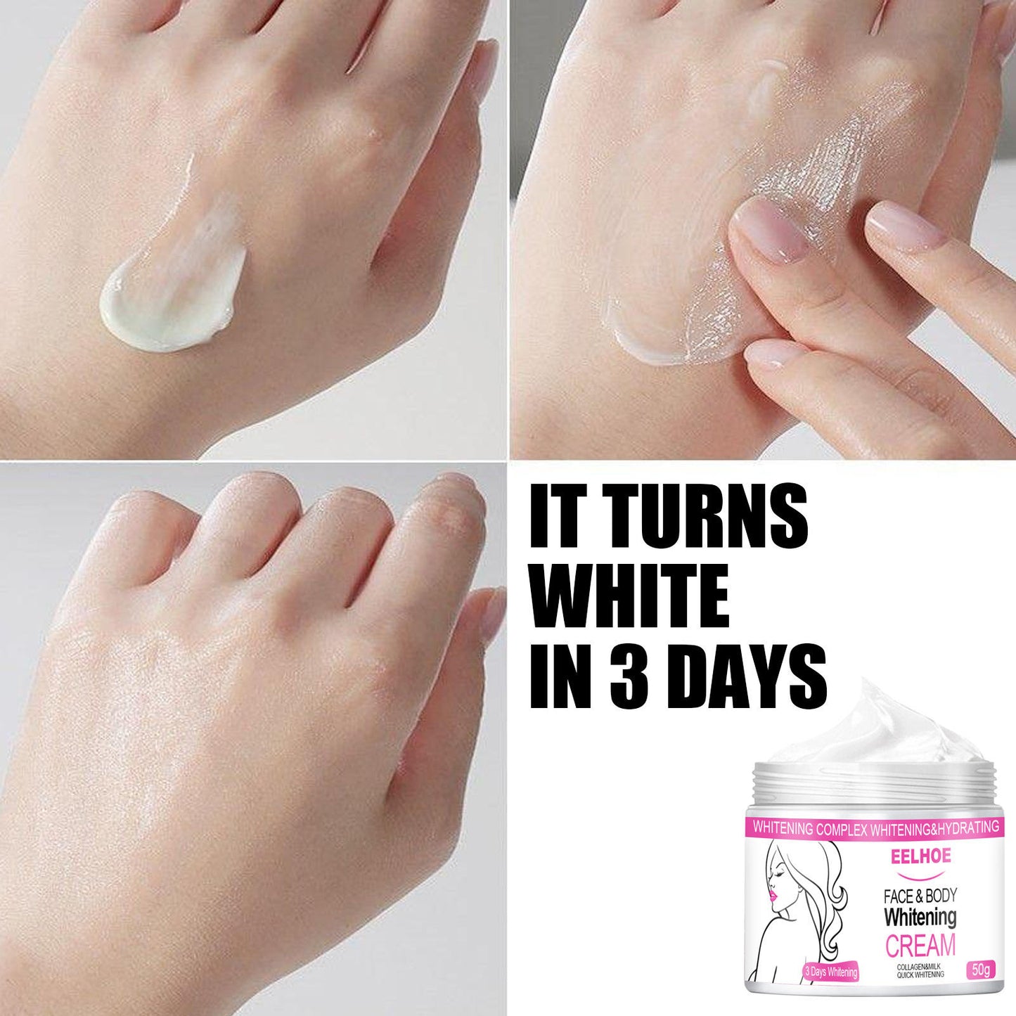 EELHOE Collagen Milk Body Lotion – Quick Whitening & Hydrating Cream For Face, Neck, Arms, Hands & Full Body