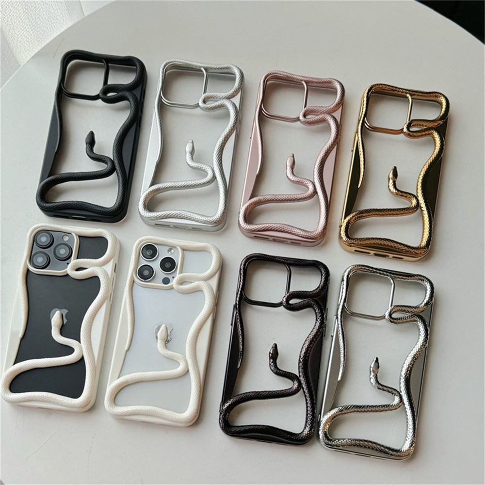 2025 Creative Snake Design Hollow Electroplated TPU Phone Case For iPhone 12–17 Pro Max – Stylish Mobile Cover For Girls