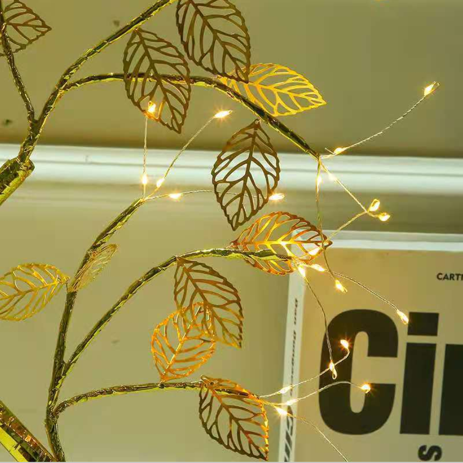 20 LED Bonsai Tree Lamp – Tabletop Fairy Light with 72 LEDs & Gold Leaves For Home, Desk & Christmas Decor