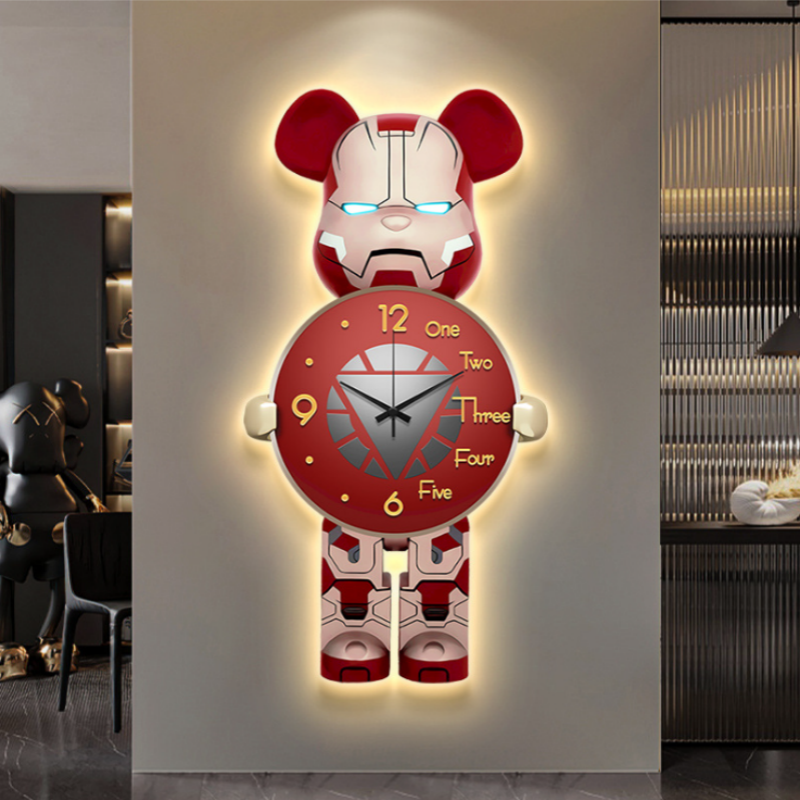 Modern Creative Bear Clock Wall Lamp – Quartz Silent Display Decorative Wall Clock For Living Room