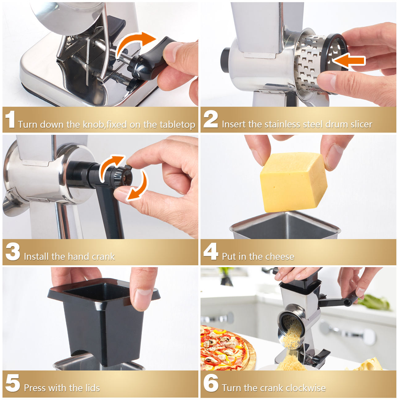 Rotary Cheese Grater With 3 Drum Blades – Hand Crank Vegetable Slicer & Strong Suction Base
