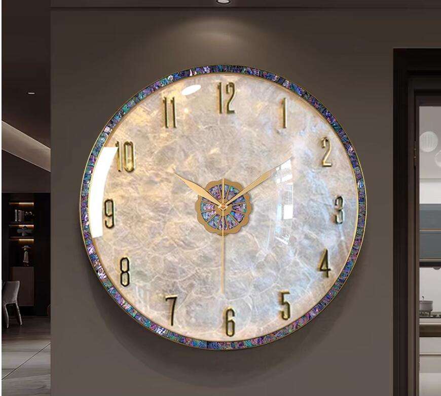 Light Luxury Shell Wall Clock 36cm – Creative High-End Living Room Decorative Clock 2025