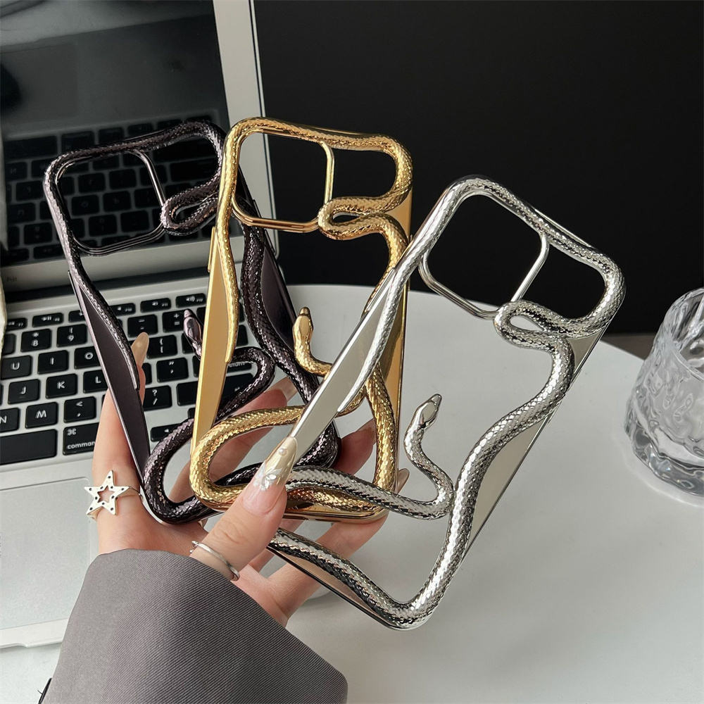 2025 Creative Snake Design Hollow Electroplated TPU Phone Case For iPhone 12–17 Pro Max – Stylish Mobile Cover For Girls