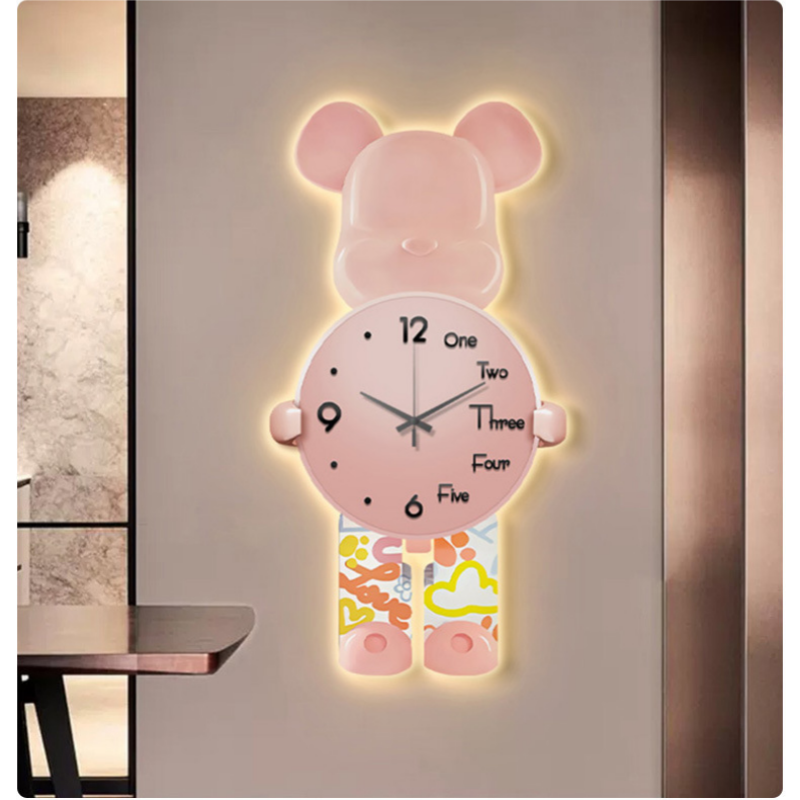 Modern Creative Bear Clock Wall Lamp – Quartz Silent Display Decorative Wall Clock For Living Room