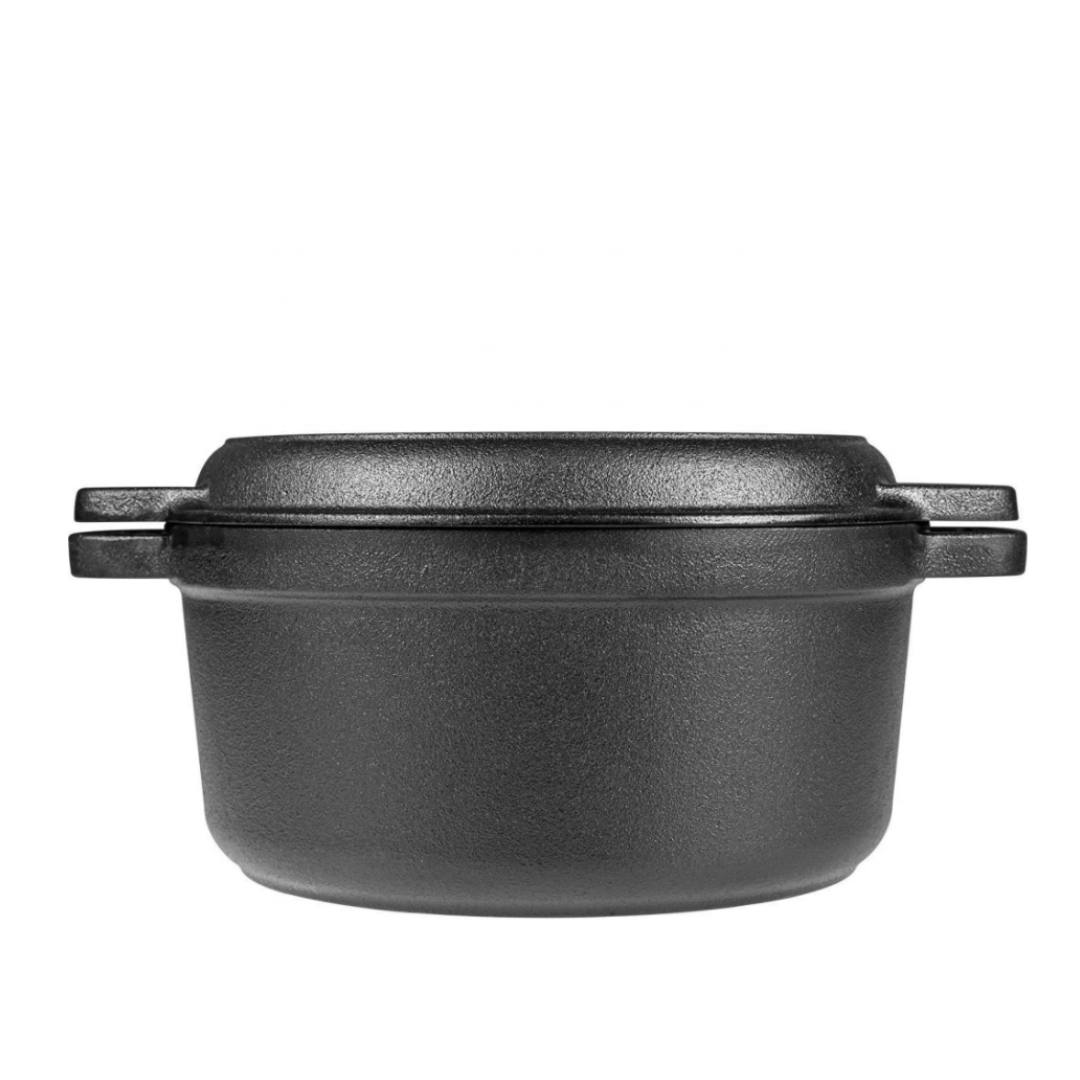 Pre-Seasoned Cast Iron Dutch Oven – 2-in-1 Pot With Skillet Pan Combo Cooker