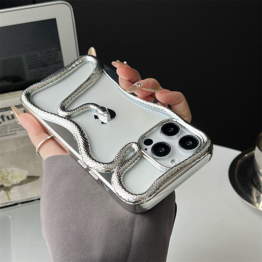 2025 Creative Snake Design Hollow Electroplated TPU Phone Case For iPhone 12–17 Pro Max – Stylish Mobile Cover For Girls