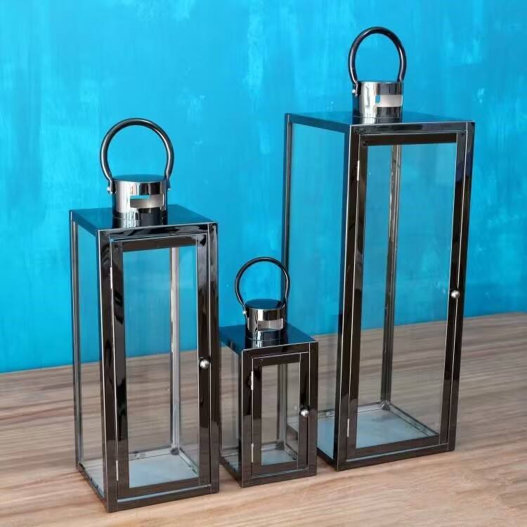 Set Of 3 Stainless Steel Candle Lanterns – Decorative Metal Holders For Home Decor