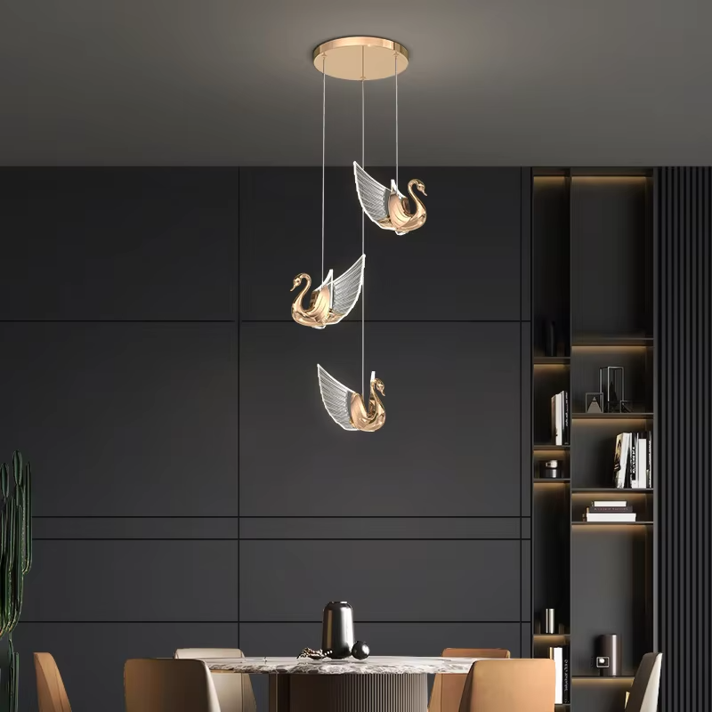 Lumind Luxury Swan LED Chandelier – Modern Pendant Light For Living Room & Bedside