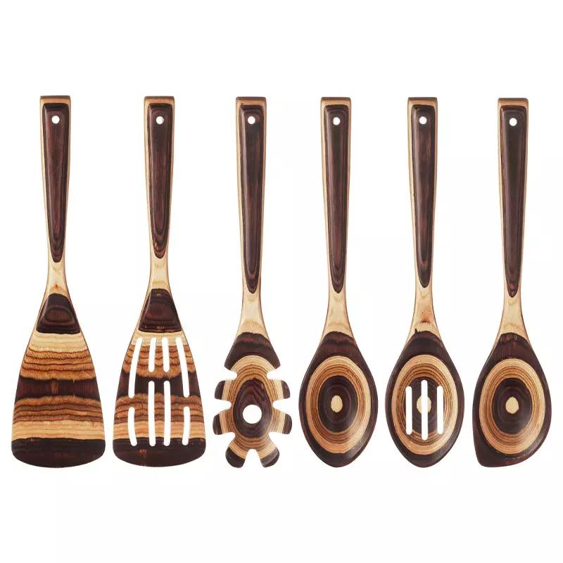 7Pcs Wooden Cooking Utensil Set – Handmade Pakkawood Spoons & Spatulas For Kitchen