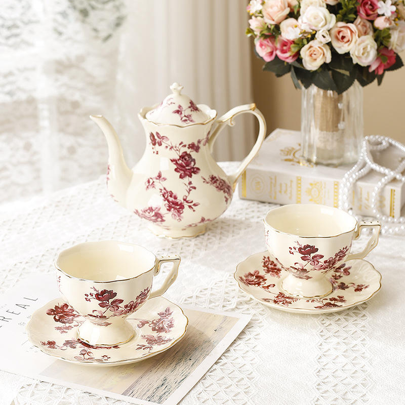 Vintage Ceramic Tea & Coffee Cup Set – Luxury Turkish Style With Floral Print & Saucers