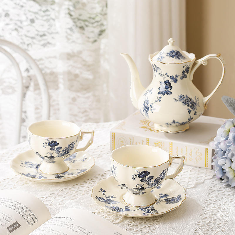 Vintage Ceramic Tea & Coffee Cup Set – Luxury Turkish Style With Floral Print & Saucers