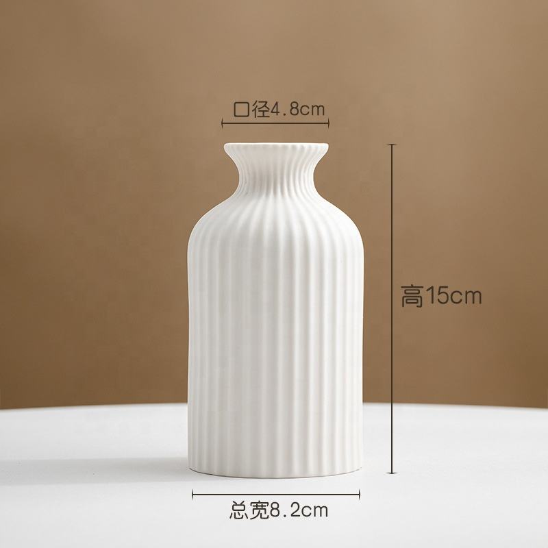 Handmade White Ceramic Vase – Contemporary Striped Bisque Vase For Pampas Grass & Decoration