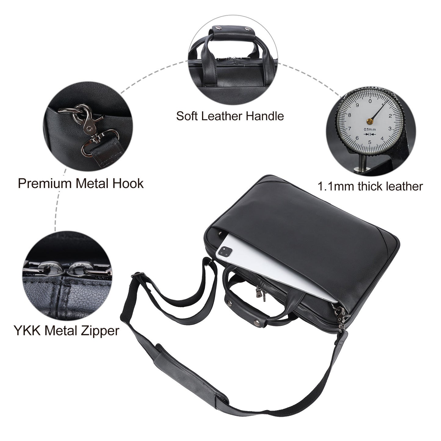 New Arrival Black Leather Office Briefcase – Men’s Business 14’’ Laptop Portfolio Bag