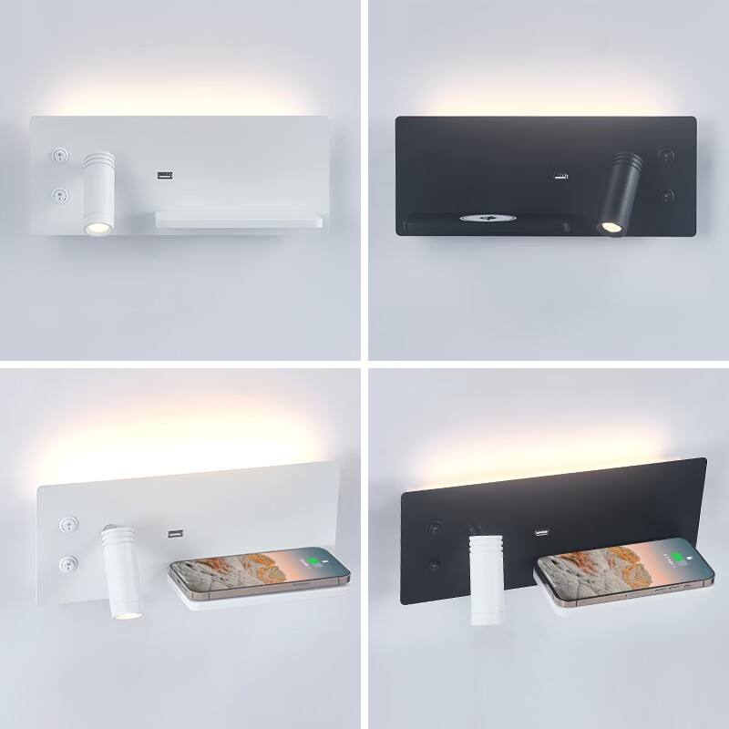 Multifunction LED Wall Lamp – Bedside Sconce with USB & Wireless Phone Charging