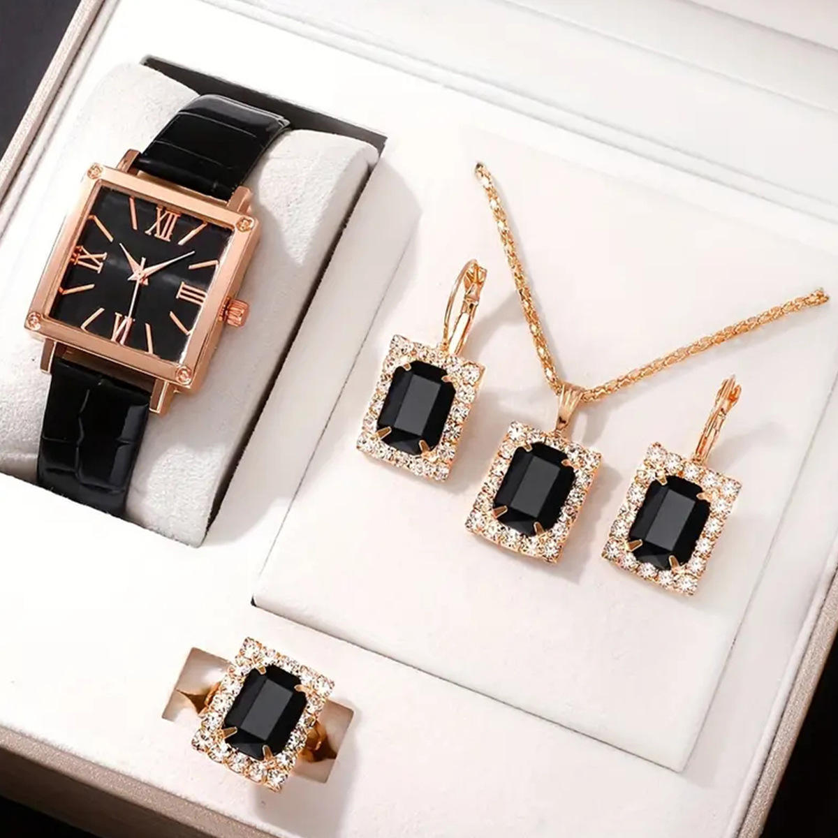Popular 5PCS Women’s Quartz Watch Set – Square Case Fashion Jewelry Accessories
