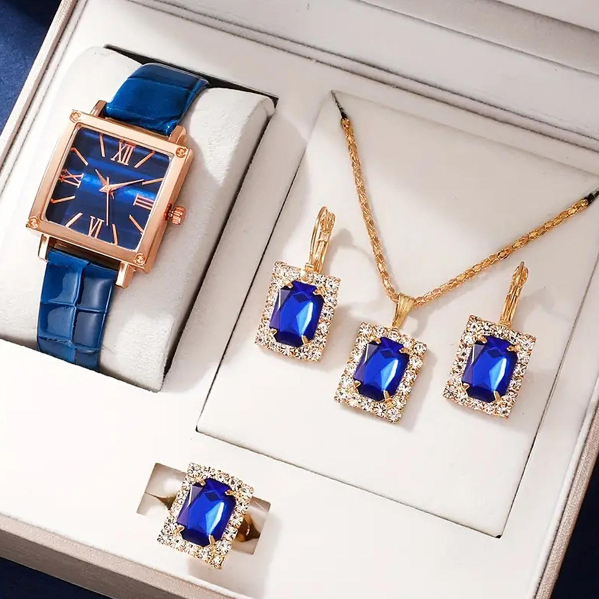 Popular 5PCS Women’s Quartz Watch Set – Square Case Fashion Jewelry Accessories