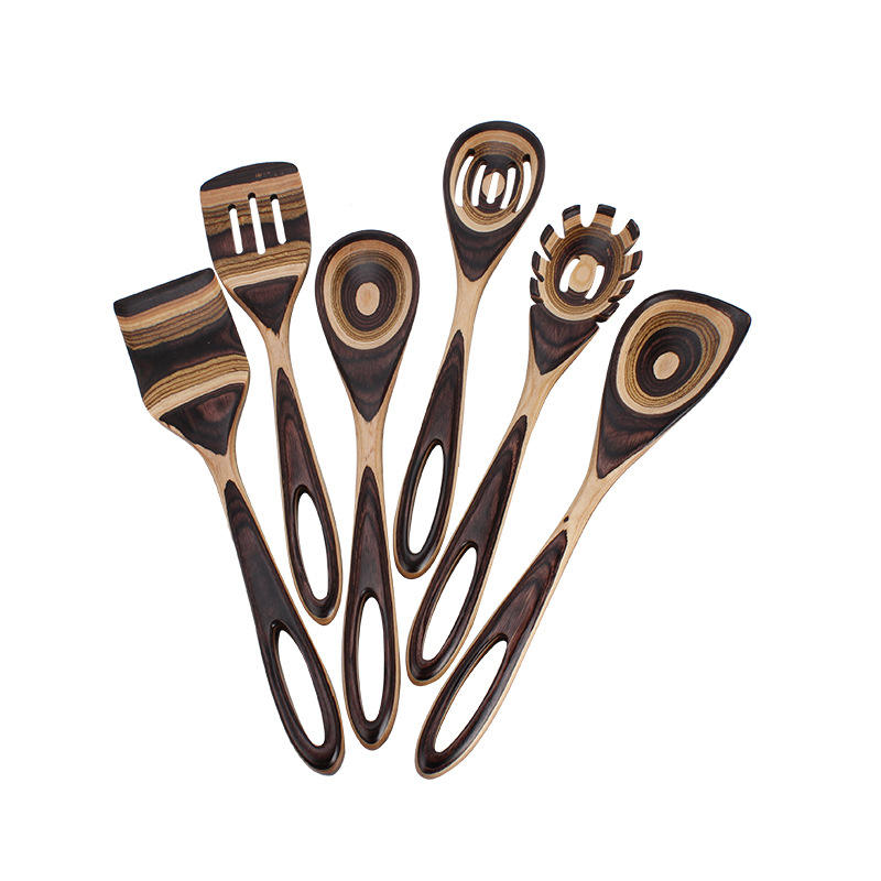 7Pcs Wooden Cooking Utensil Set – Handmade Pakkawood Spoons & Spatulas For Kitchen