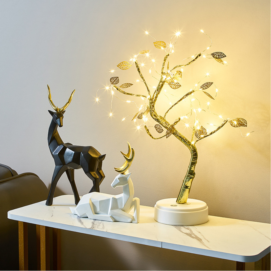 20 LED Bonsai Tree Lamp – Tabletop Fairy Light with 72 LEDs & Gold Leaves For Home, Desk & Christmas Decor