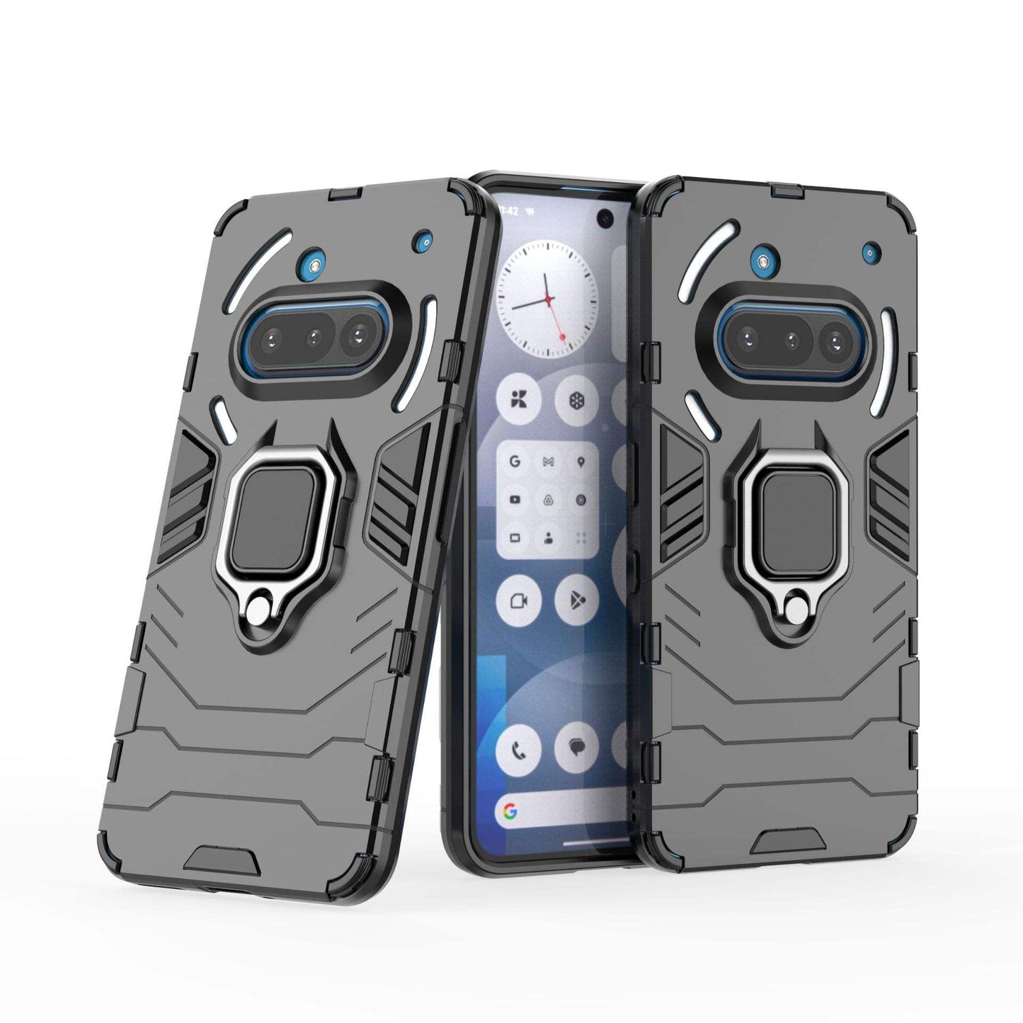 Shockproof Armor Hard Plastic Phone Case For Nothing 3A Pro/2A/2 – With Ring Holder & Holster